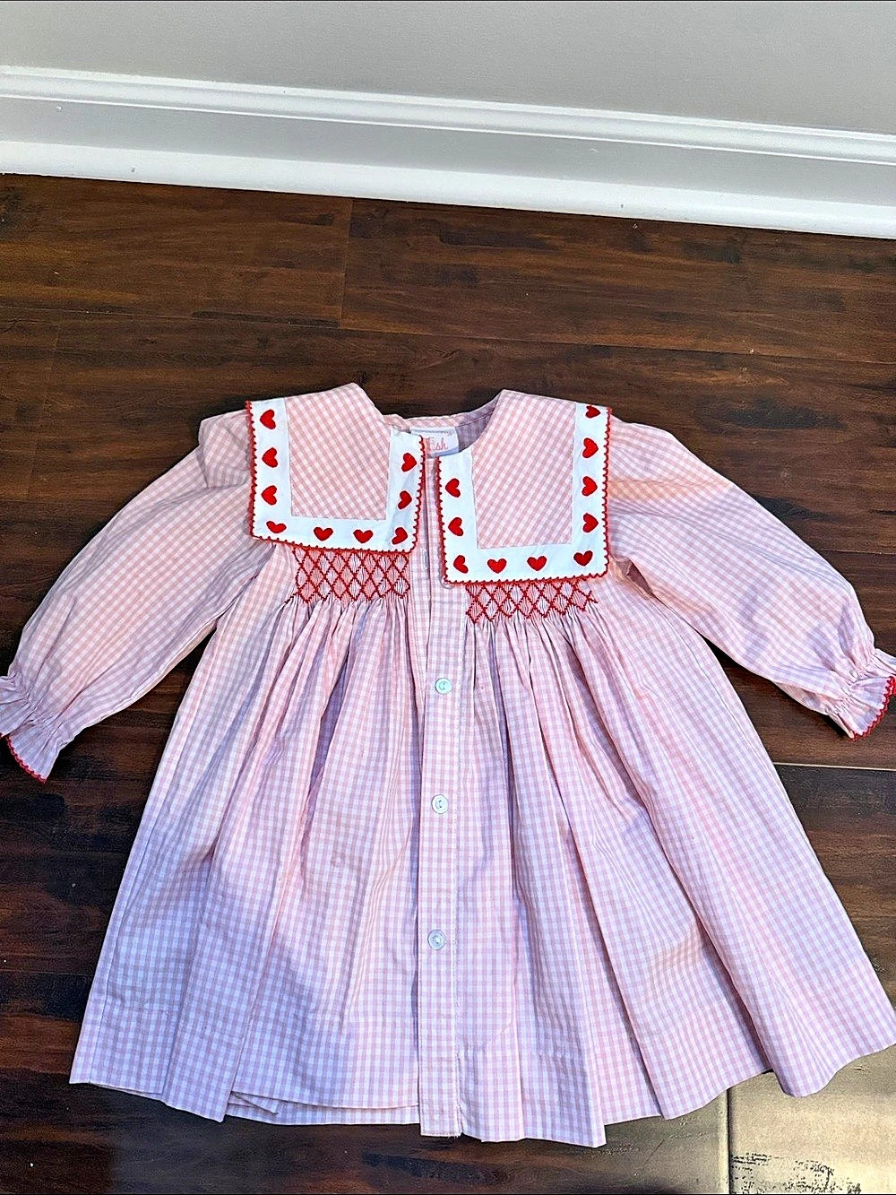 Stitchy Fish Girls Pink & White Gingham Valentines  Dress